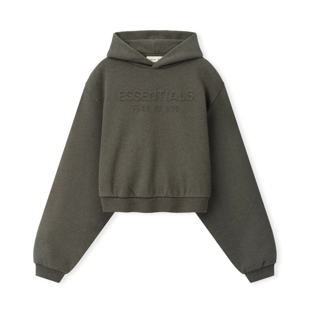 Fear of God Essentials Women's Embossed Cropped Hoodie Ash Heather - Im Your Wardrobe