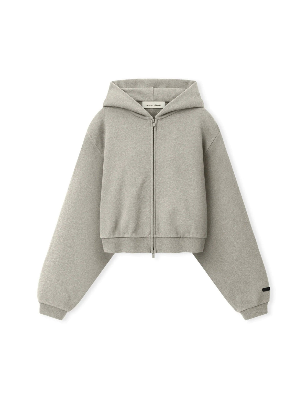 Fear of God Essentials Women's Embossed Cropped Zip-Up Hoodie Warm Heather - Im Your Wardrobe