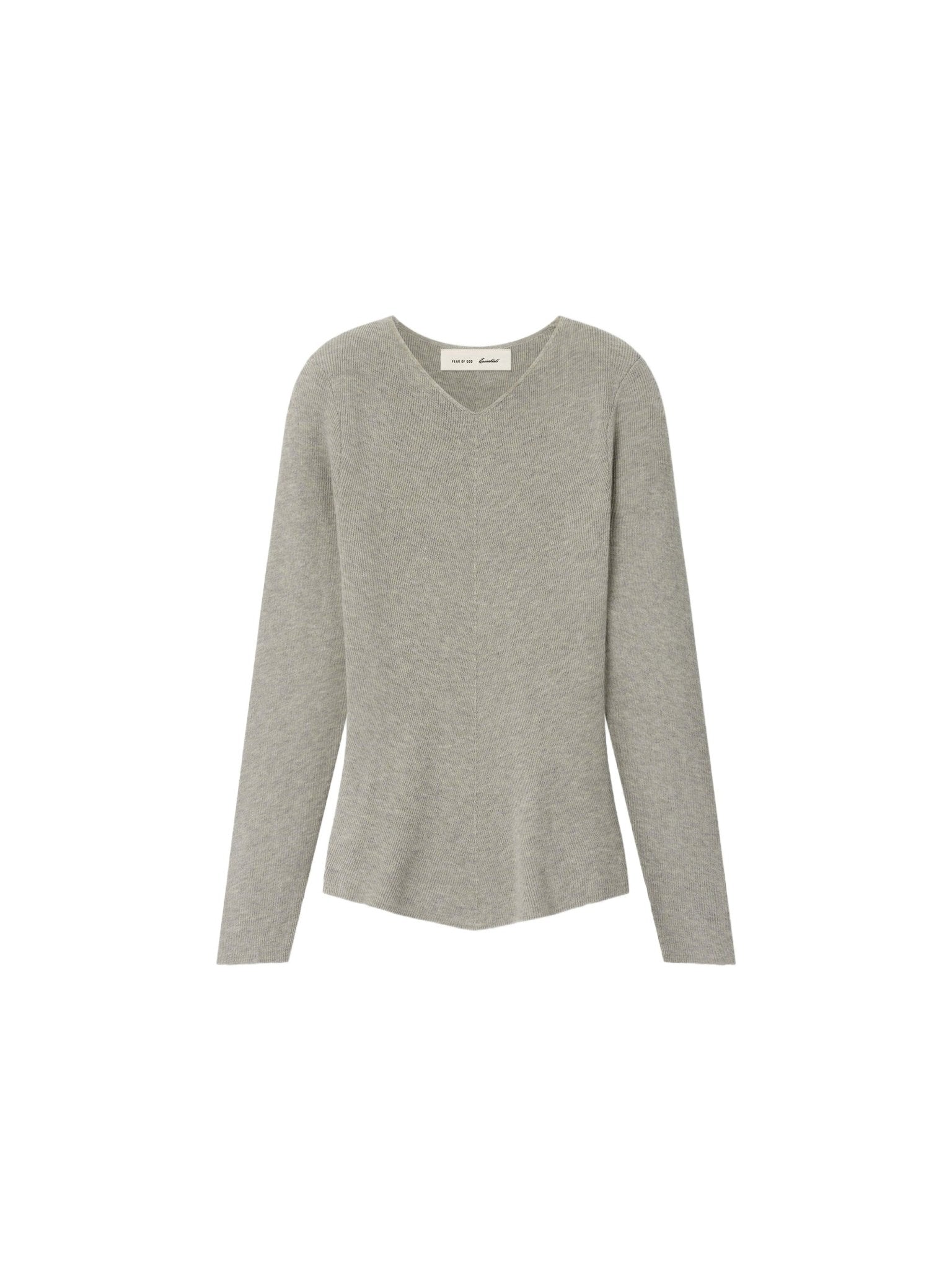 Fear of God Essentials Women's Rib Knit Chevron V-Neck Pyrite Heather - Im Your Wardrobe