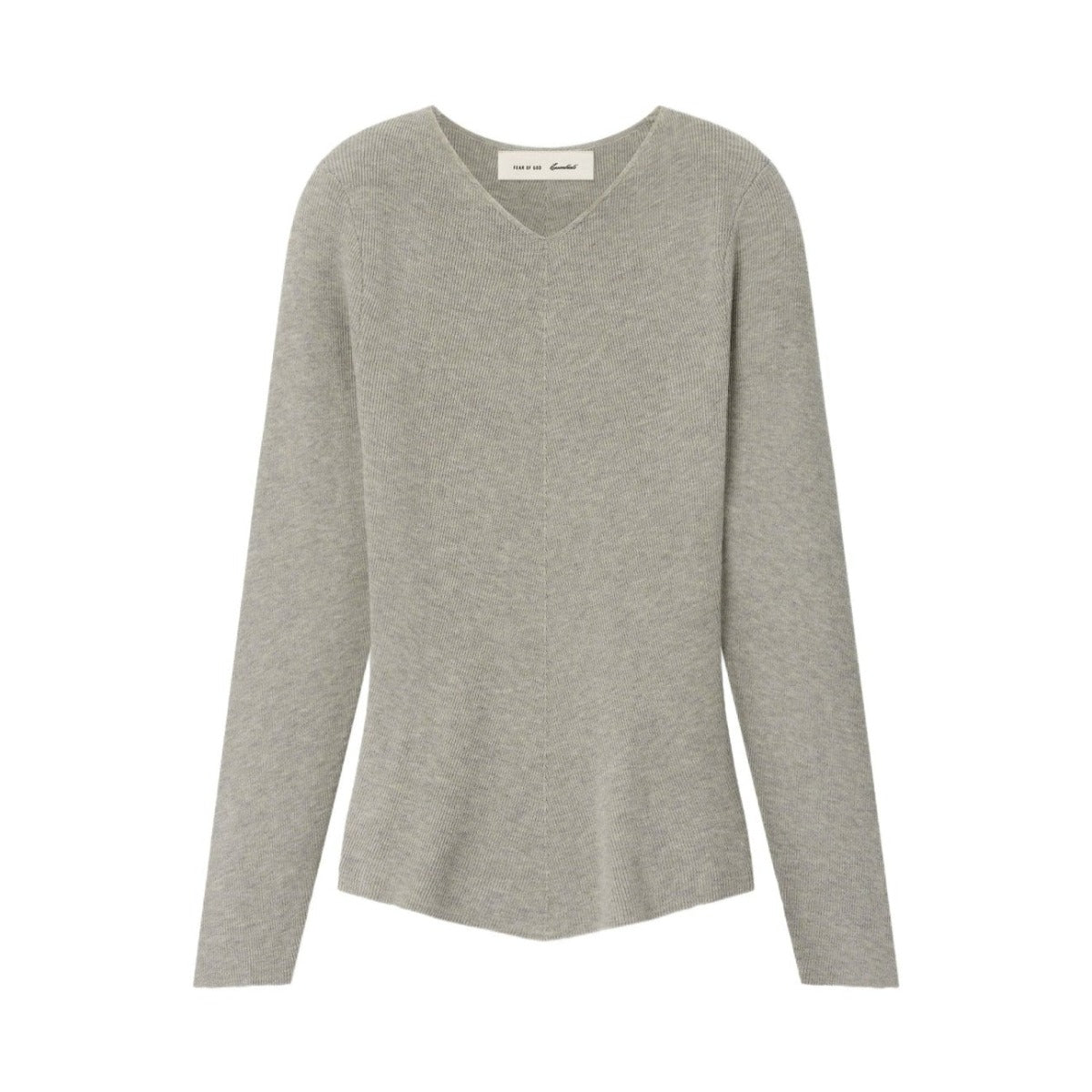 Fear of God Essentials Women's Rib Knit Chevron V-Neck Pyrite Heather - Im Your Wardrobe