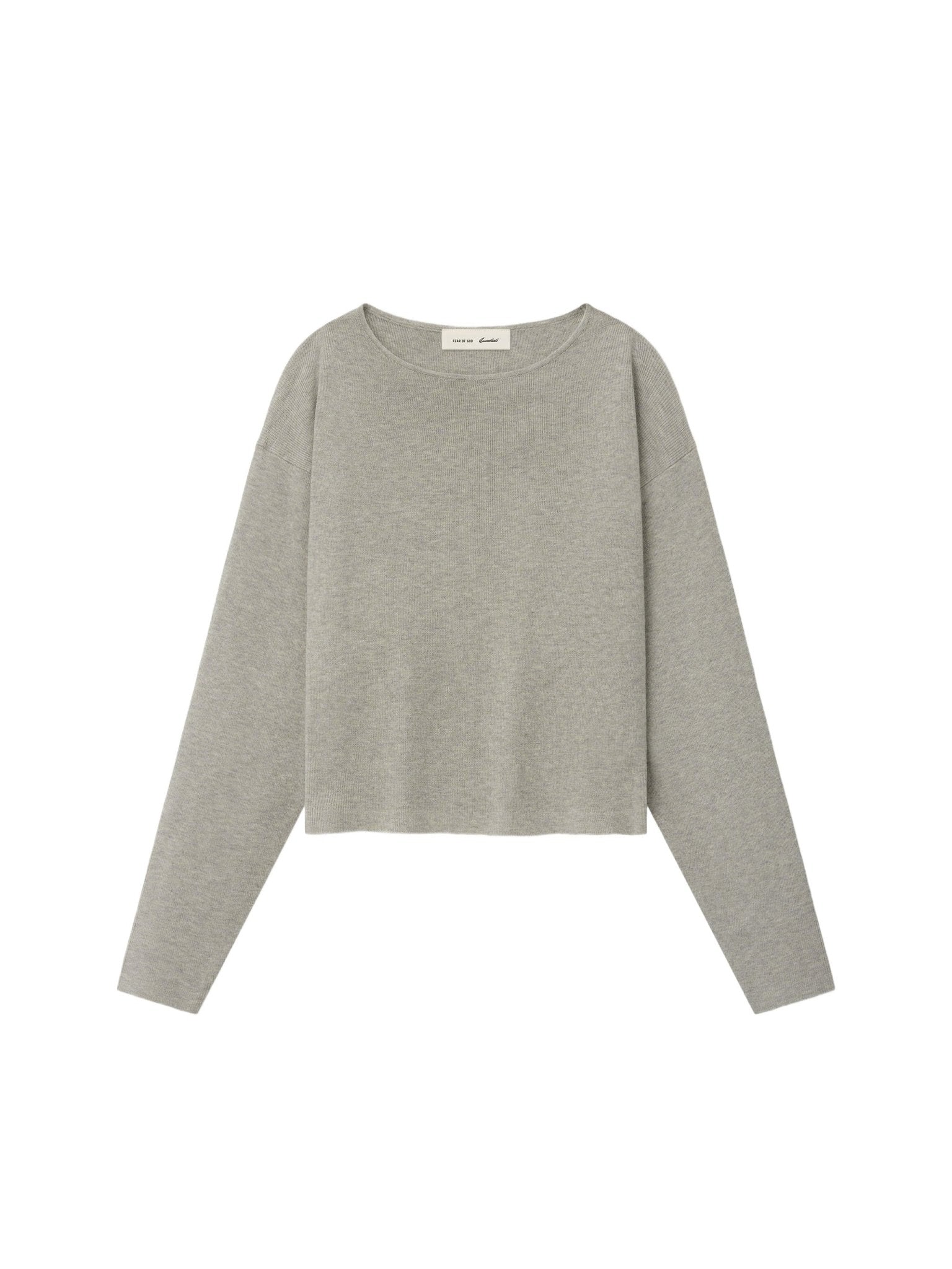 Fear of God Essentials Women's Rib Knit Modern Cropped Boatneck Pyrite Heather - Im Your Wardrobe
