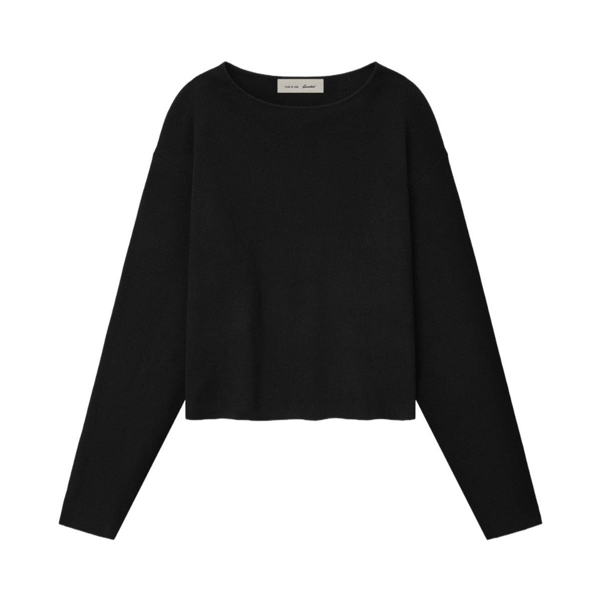 Fear of God Essentials Women's Rib Knit Modern Cropped Boatneck Vintage Black - Im Your Wardrobe