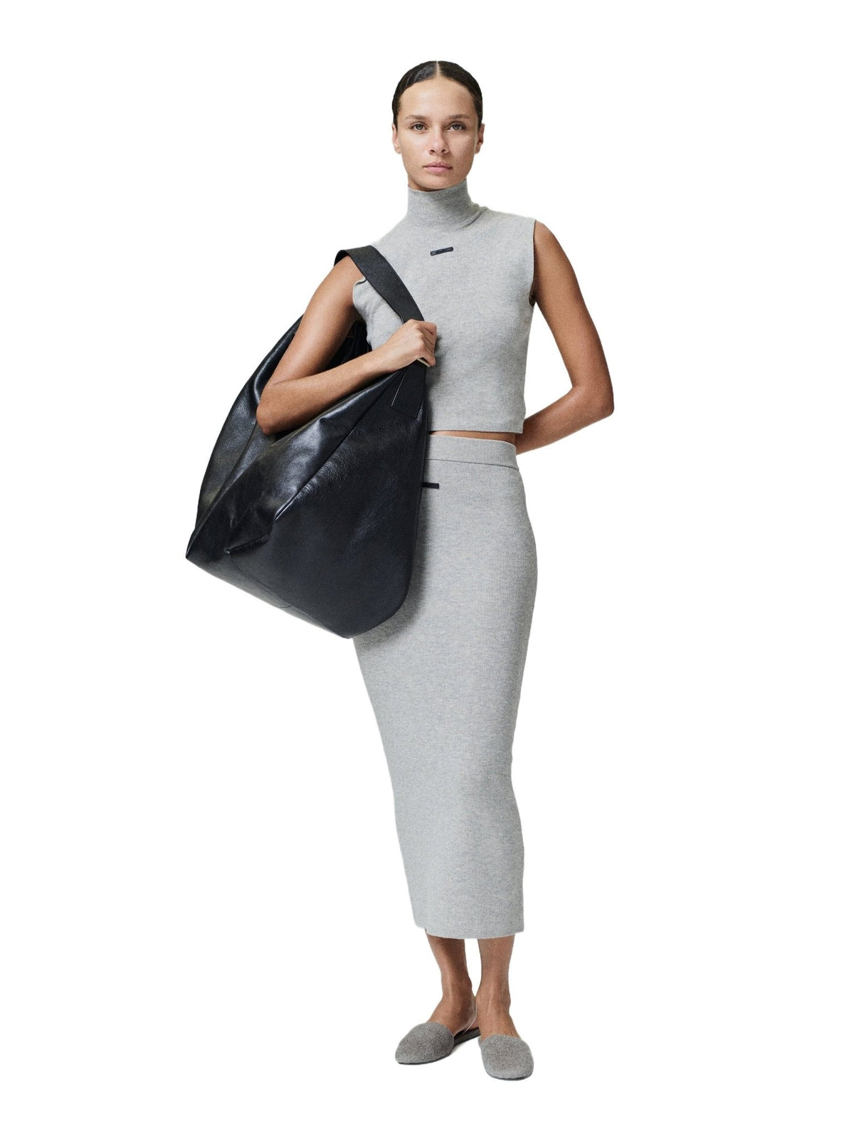 Fear of God Essentials Women's Rib Knit Standing Collar Sleeveless Tank Pyrite Heather - Im Your Wardrobe