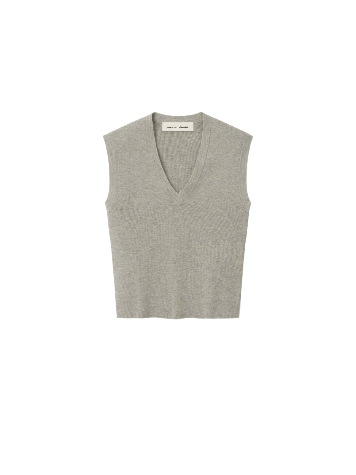 Fear of God Essentials Women's Rib Knit V-Neck Cropped Tank Pyrite Heather - Im Your Wardrobe