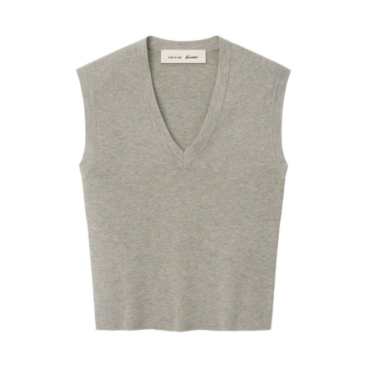Fear of God Essentials Women's Rib Knit V-Neck Cropped Tank Pyrite Heather - Im Your Wardrobe
