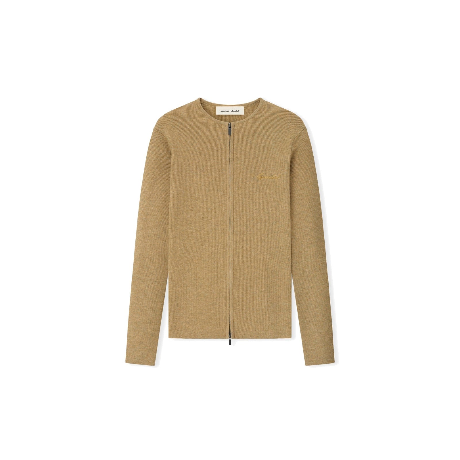 Fear of God Essentials Women's Signature Rib Knit Fitted Long Sleeve Zip Up Tee Dune - Im Your Wardrobe