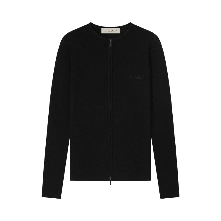 Fear of God Essentials Women's Signature Rib Knit Fitted Long Sleeve Zip Up Tee Vintage Black (SS26) - Im Your Wardrobe