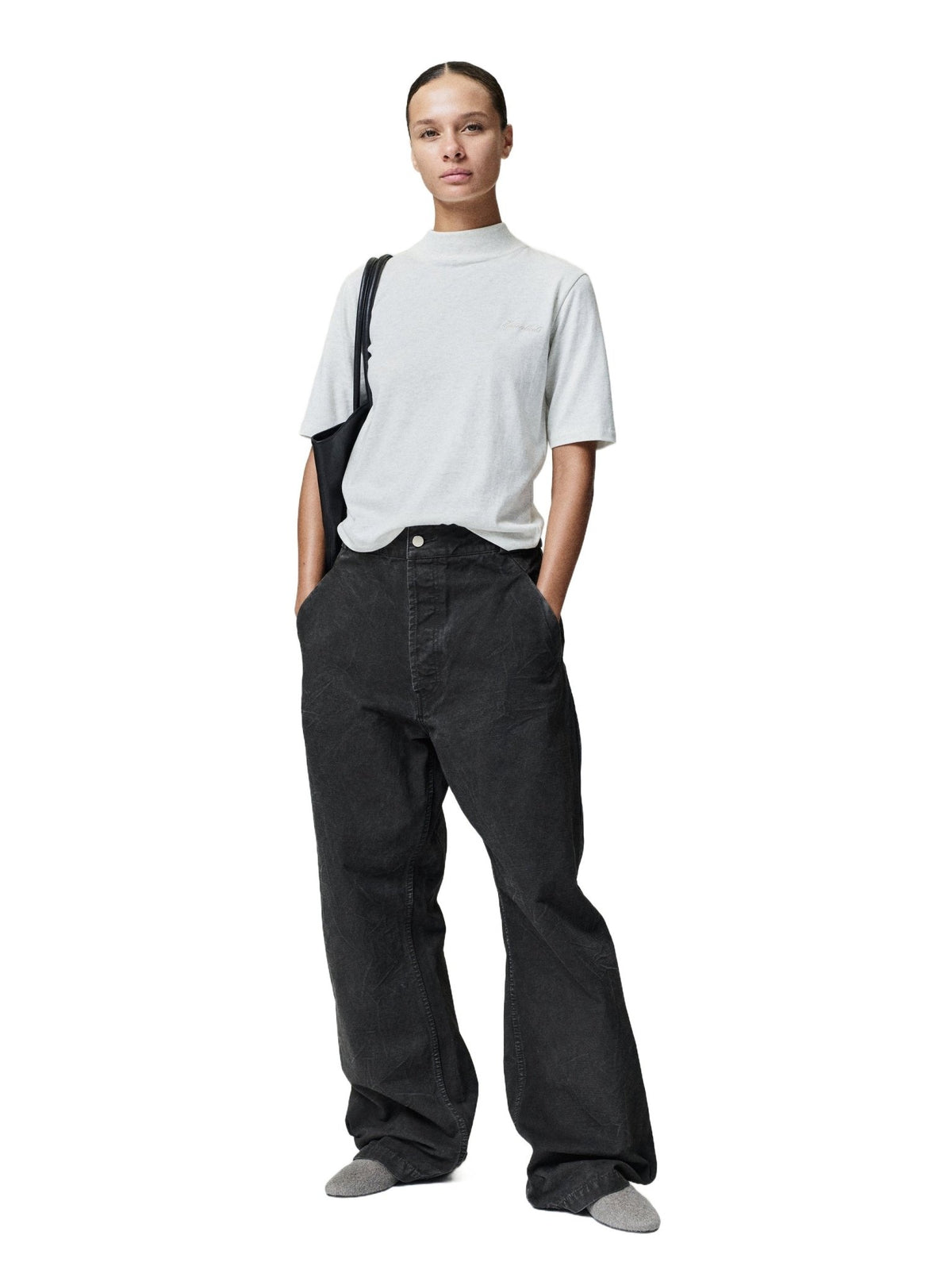Fear of God Essentials Women's Slim Mock Neck Tee Marble Heather - Im Your Wardrobe
