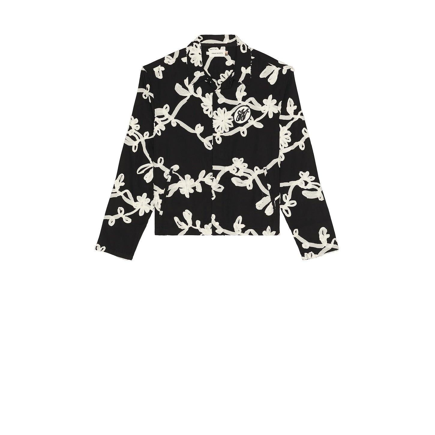Honor The Gift Floral Ribbon Button Up Black - Im Your Wardrobe