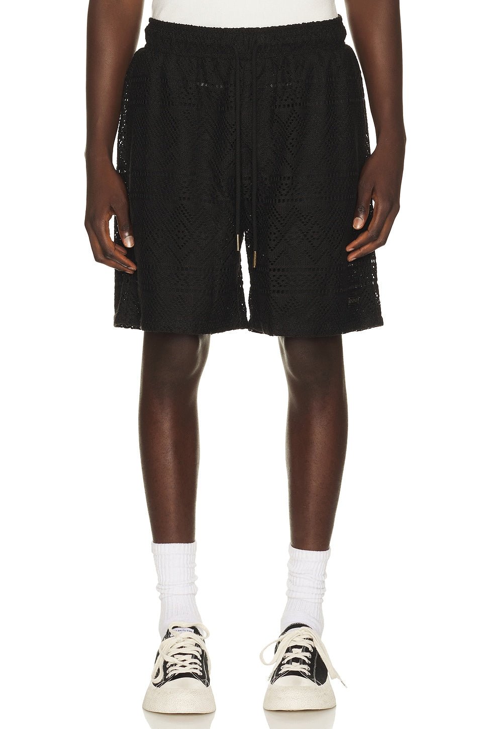 Honor The Gift Pointelle Crochet Drawcord 7" Short Black - Im Your Wardrobe
