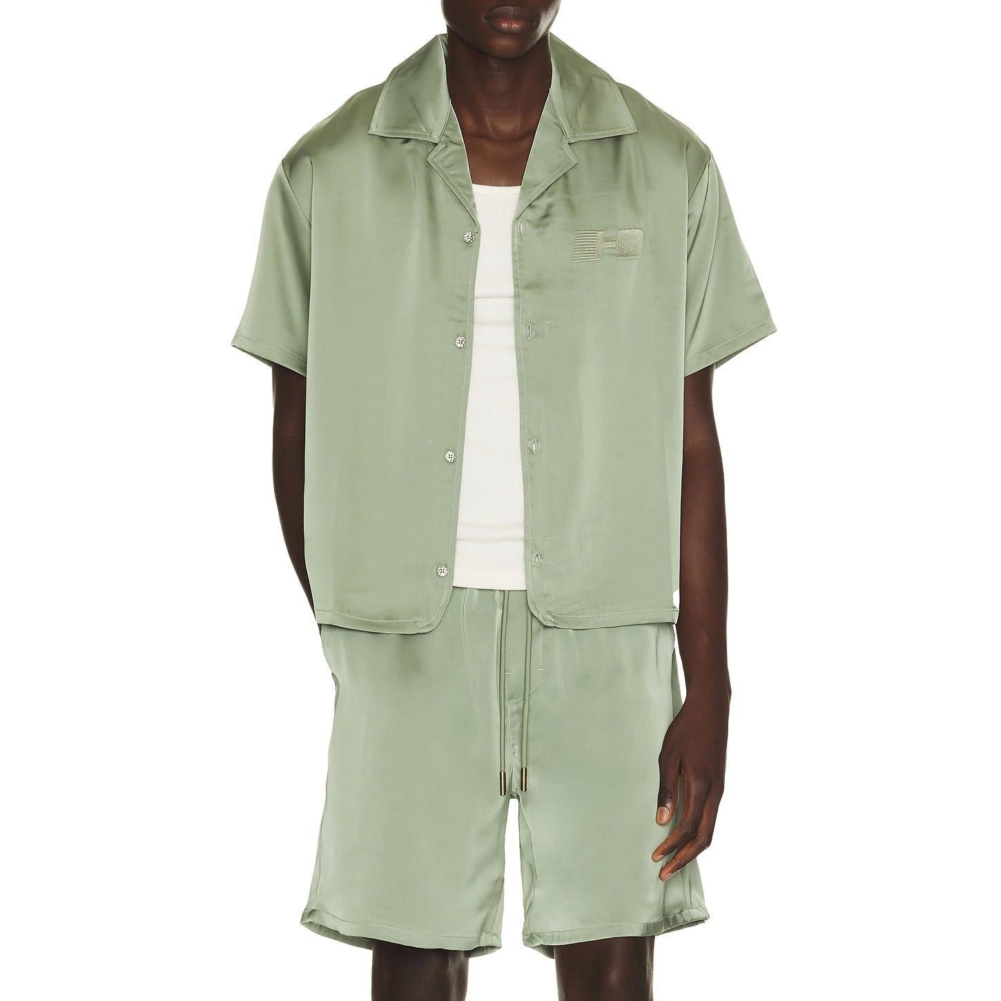 Honor The Gift Satin Chest Logo Camp Collar Shirt Sage - Im Your Wardrobe