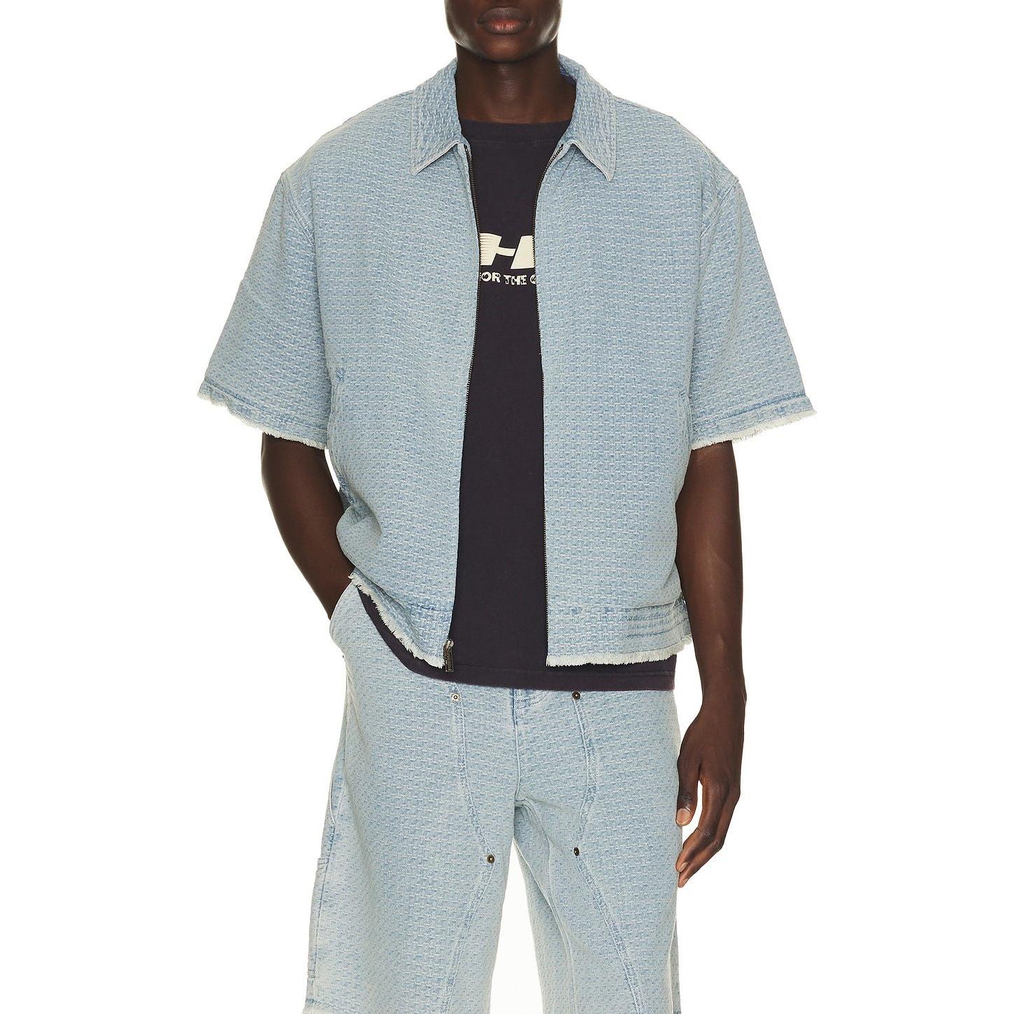 Honor The Gift Vintage Indigo Zip Front Short Sleeve Light Indigo - Im Your Wardrobe