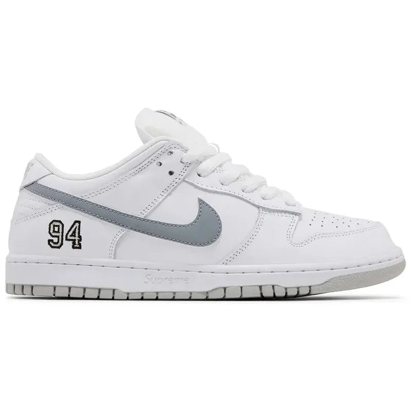Nike SB Dunk Low Supreme 94 White Metallic Silver - Im Your Wardrobe