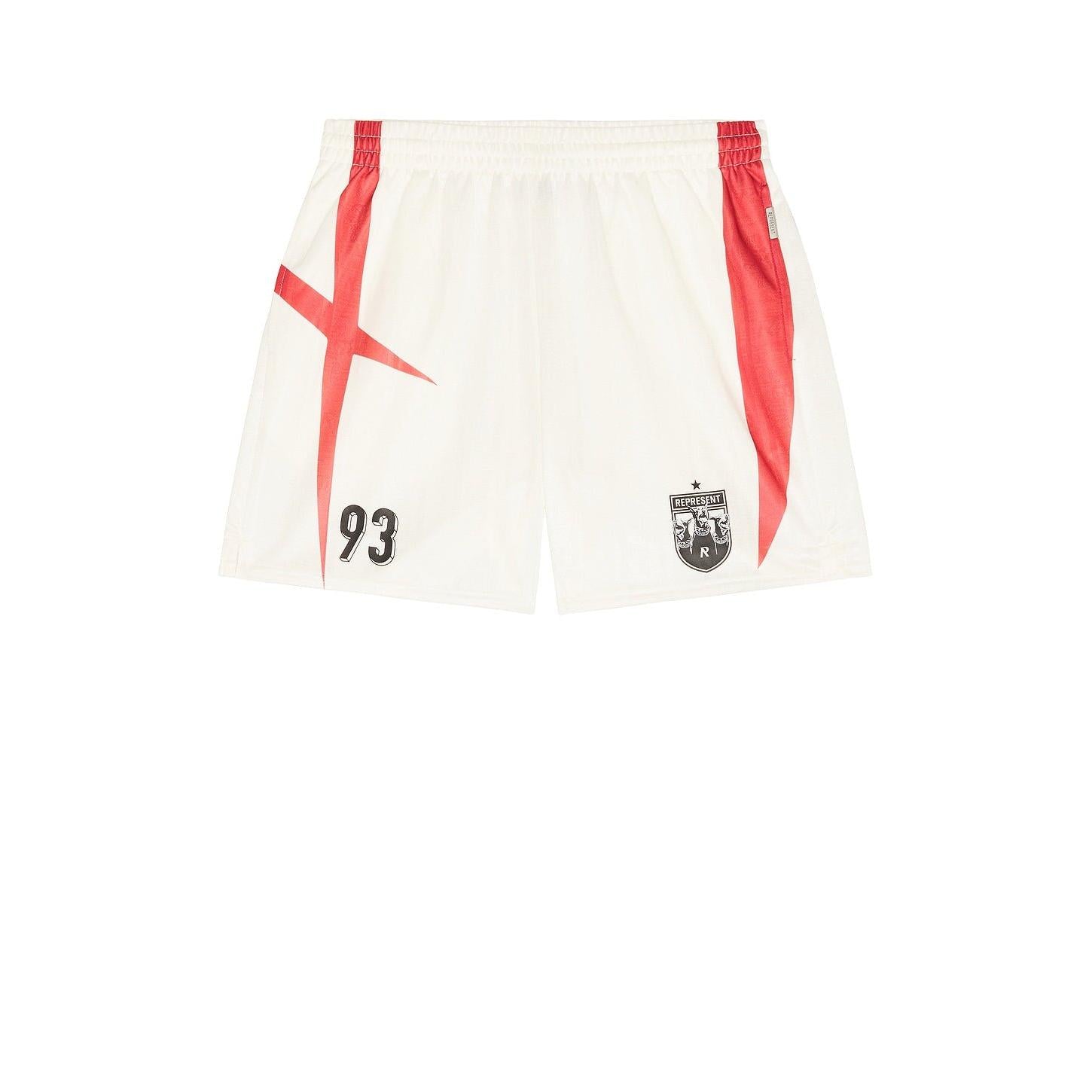 Represent Printed Spike Football Shorts Flat White - Im Your Wardrobe
