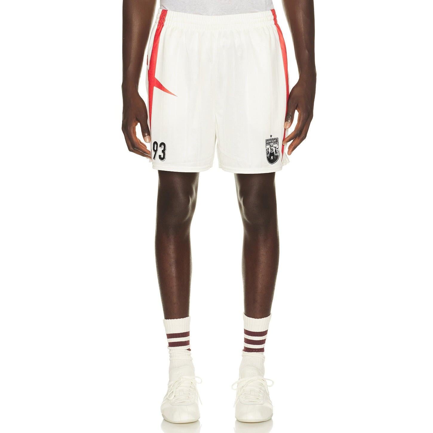 Represent Printed Spike Football Shorts Flat White - Im Your Wardrobe