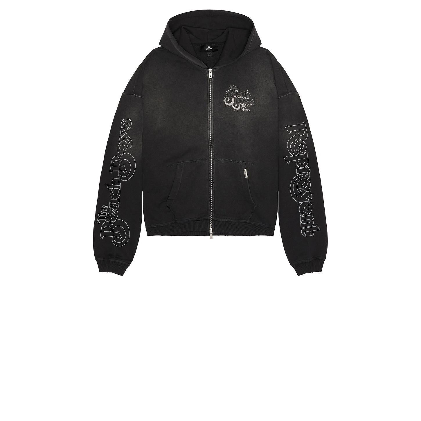 Represent x Beach Boys Endless Summer Zip Through Hoodie Stained Black - Im Your Wardrobe