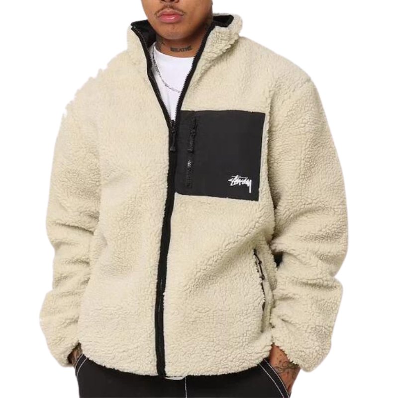 Stussy 8 Ball Reversible Fleece Jacket (Cream/Black) - Im Your Wardrobe