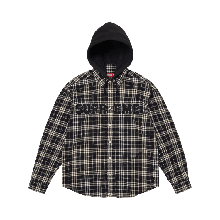 Supreme Appliqué Hooded Flannel Shirt Black - Im Your Wardrobe