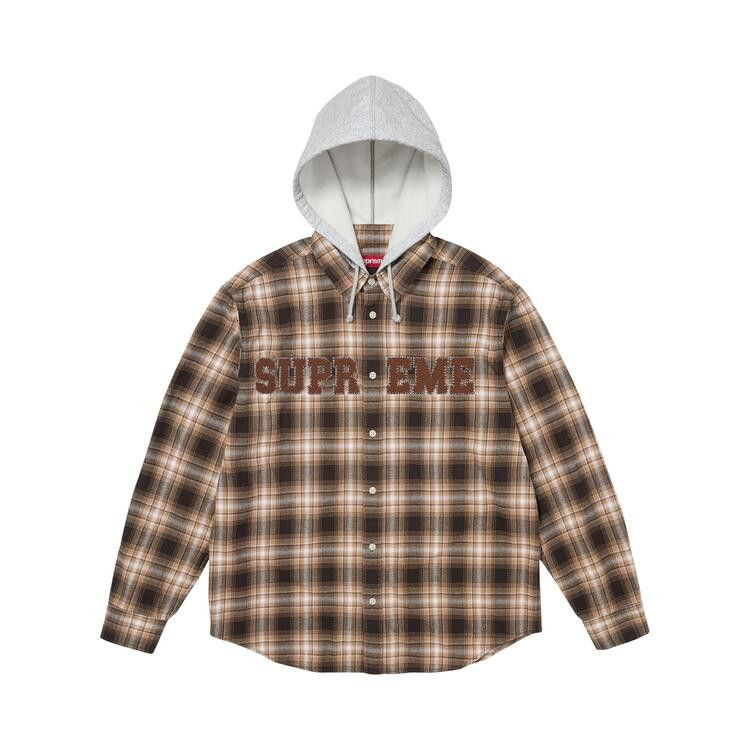 Supreme Appliqué Hooded Flannel Shirt Brown - Im Your Wardrobe
