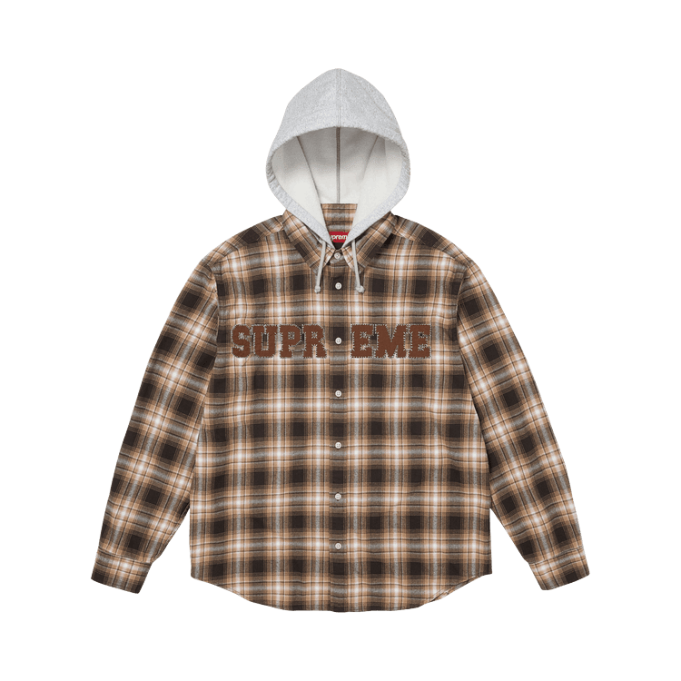 Supreme Appliqué Hooded Flannel Shirt Brown - Im Your Wardrobe
