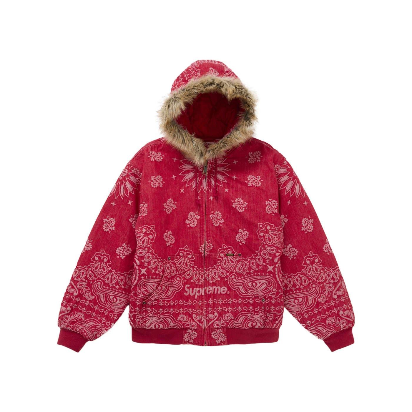 Supreme Bandana Jacquard Denim Hooded Work Jacket Red - Im Your Wardrobe