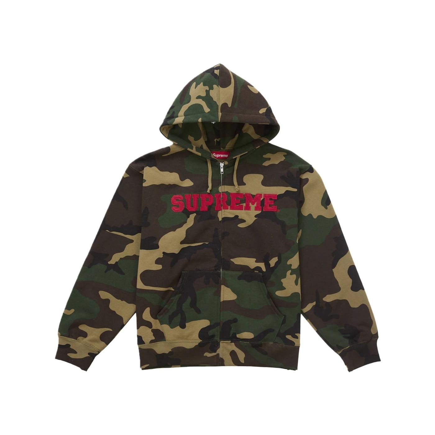 Supreme Collegiate Applique Zip Up Hooded Sweatshirt Woodland Camo (FW25) - Im Your Wardrobe