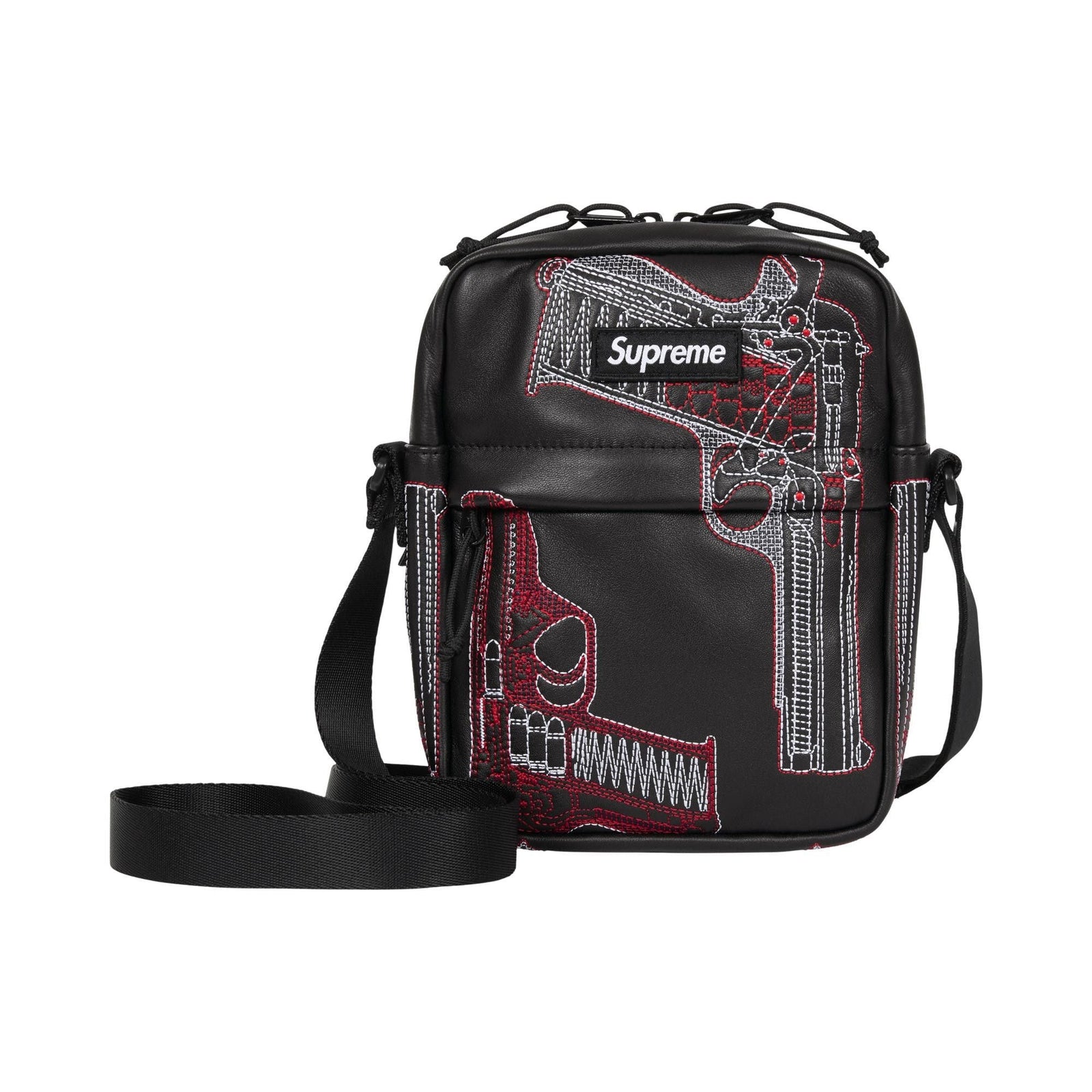 Supreme Guns Embroidered Leather Shoulder Bag Black - Im Your Wardrobe
