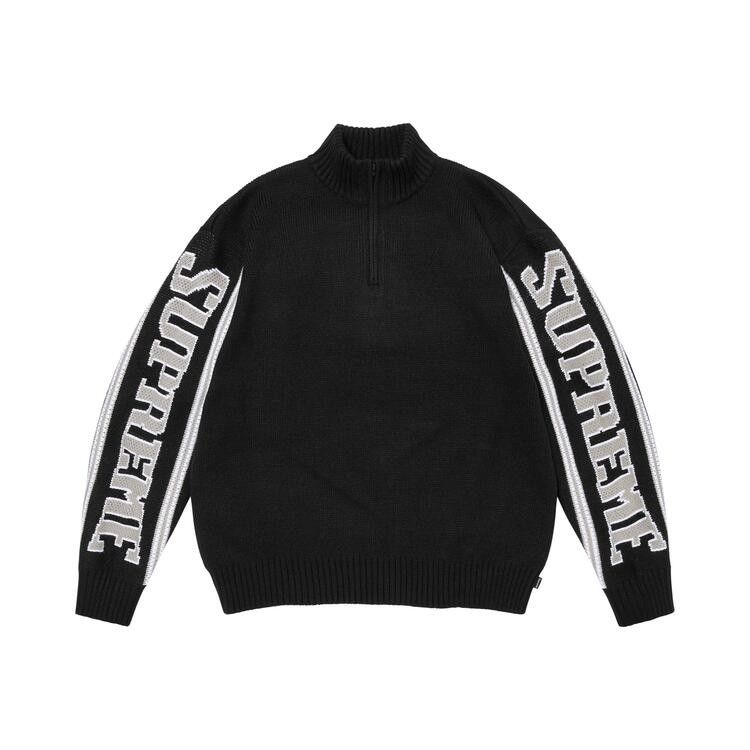 Supreme Jacquard Sleeve Half Zip Sweater Black - Im Your Wardrobe