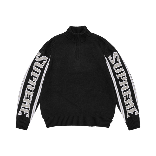 Supreme Jacquard Sleeve Half Zip Sweater Black - Im Your Wardrobe