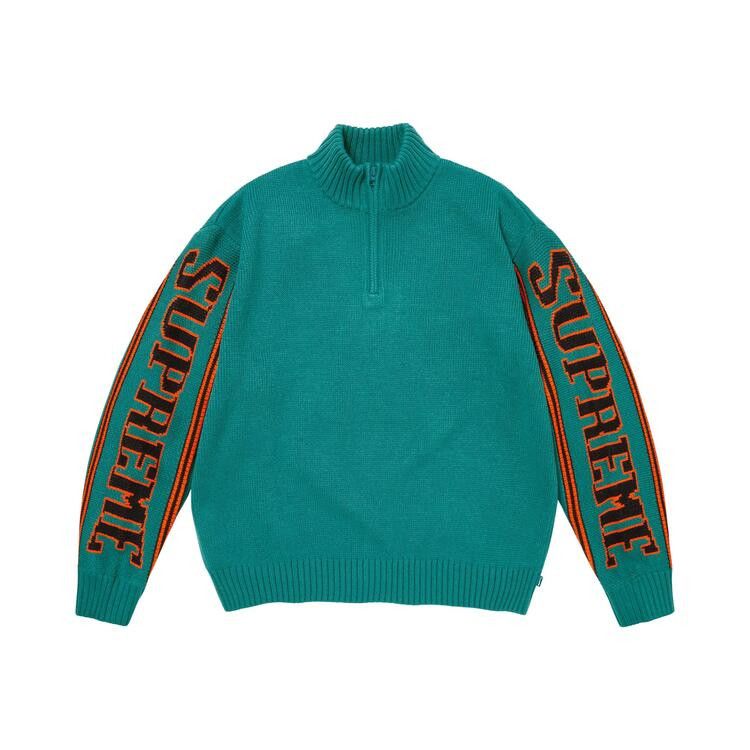Supreme Jacquard Sleeve Half Zip Sweater Teal - Im Your Wardrobe