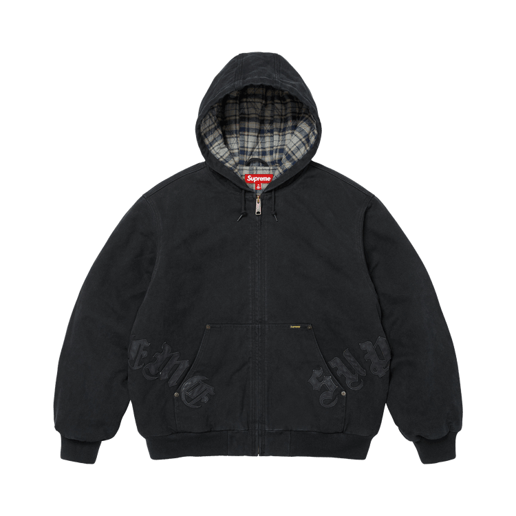 Supreme Leather Appliqué Hooded Work Jacket Black - Im Your Wardrobe