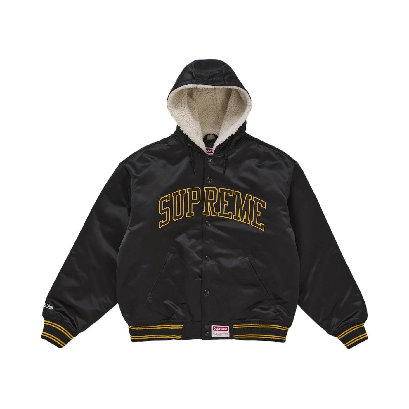 Supreme Mitchell & Ness Lined Hooded Satin Varsity Jacket Black - Im Your Wardrobe