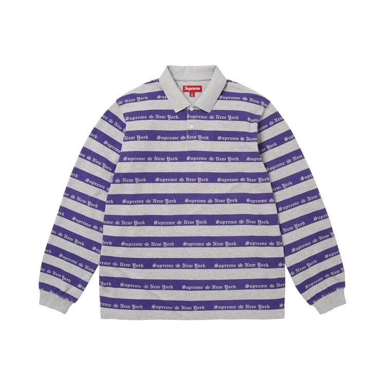 Supreme Old English Stripe Long-Sleeve Polo Heather Grey - Im Your Wardrobe