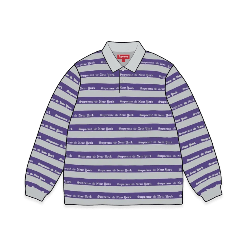 Supreme Old English Stripe L/S Polo Heather Grey - Im Your Wardrobe