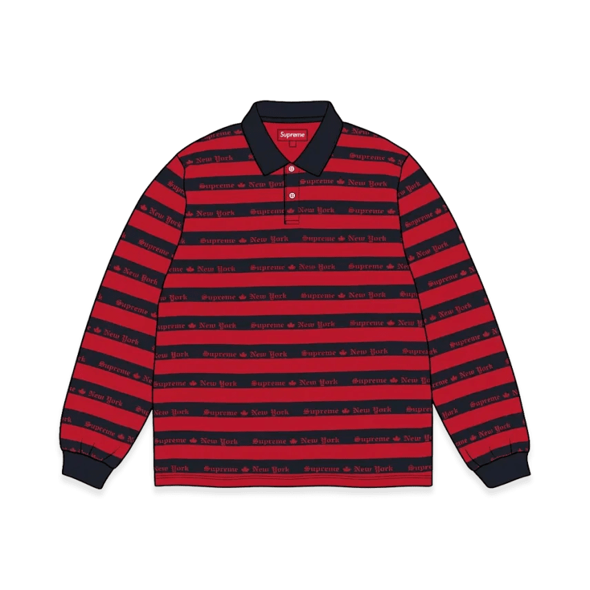 Supreme Old English Stripe L/S Polo Navy - Im Your Wardrobe