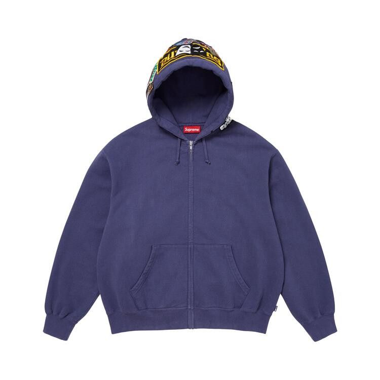 Supreme Patches Zip Up Hooded Sweatshirt Washed Navy - Im Your Wardrobe
