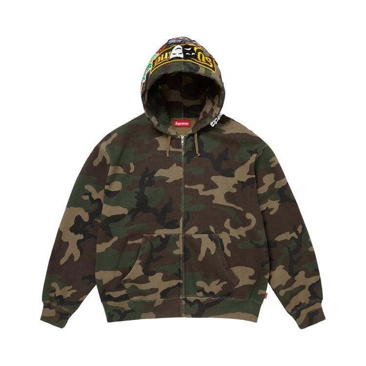 Supreme Patches Zip Up Hooded Sweatshirt Woodland Camo - Im Your Wardrobe