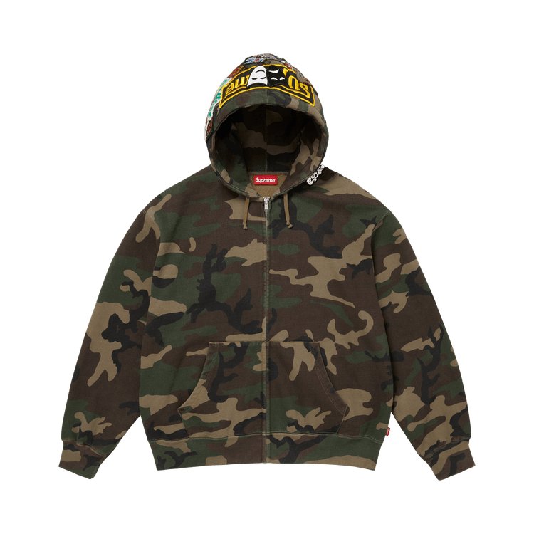 Supreme Patches Zip Up Hooded Sweatshirt Woodland Camo - Im Your Wardrobe