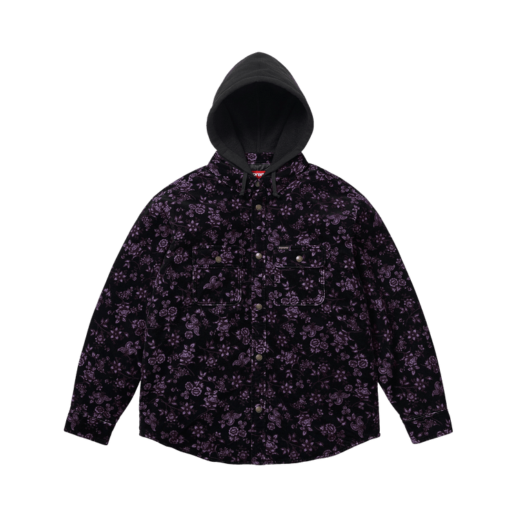 Supreme Quilted Lined Hooded Velvet Snap Shirt Floral - Im Your Wardrobe