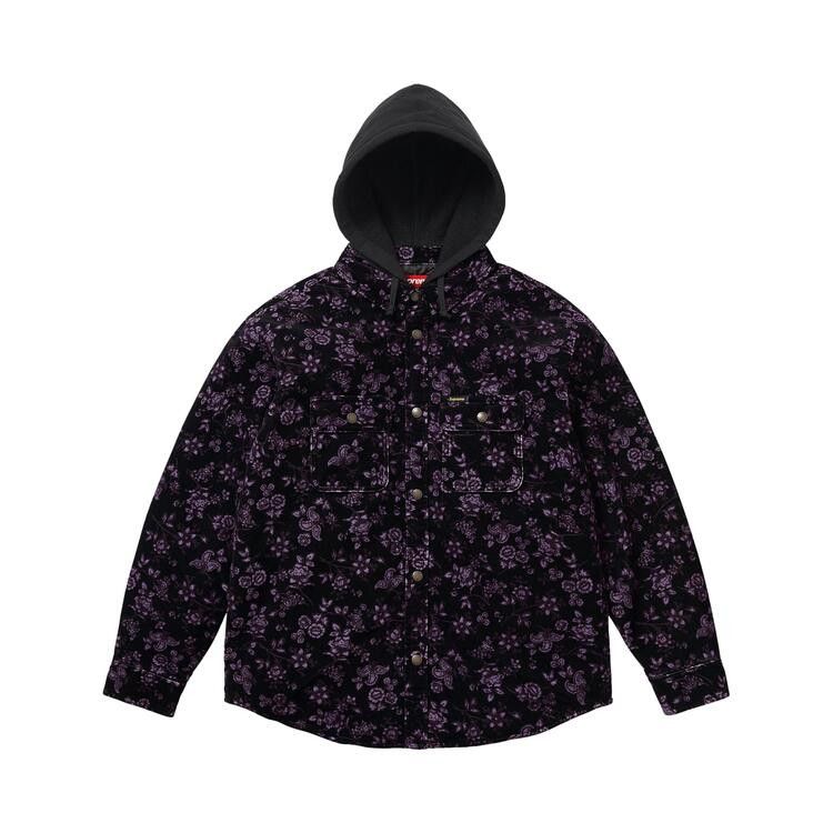 Supreme Quilted Lined Hooded Velvet Snap Shirt Floral - Im Your Wardrobe