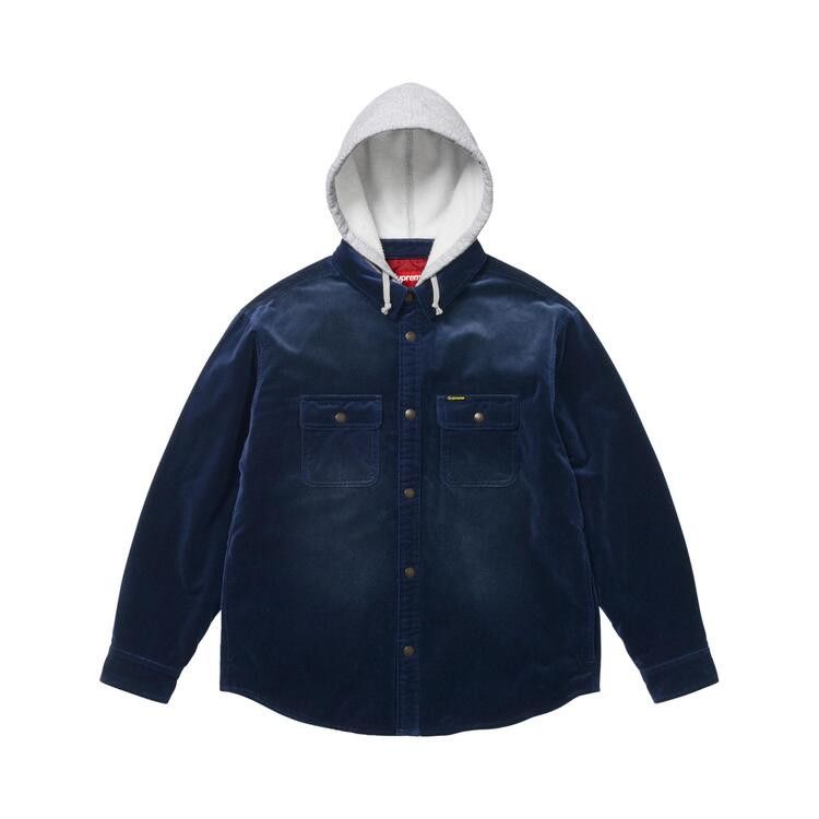 Supreme Quilted Lined Hooded Velvet Snap Shirt Navy - Im Your Wardrobe