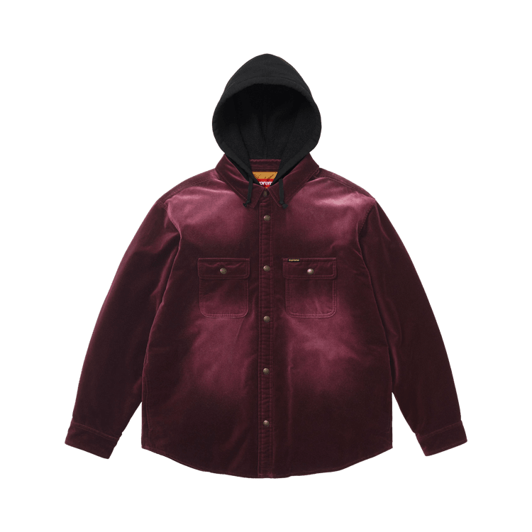 Supreme Quilted Lined Hooded Velvet Snap Shirt Plum - Im Your Wardrobe
