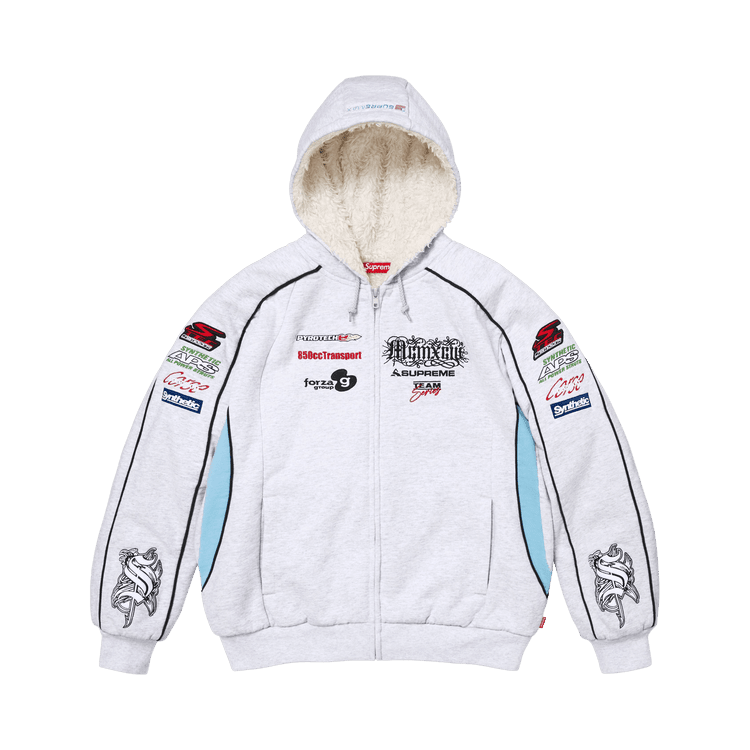 Supreme Racing Lined Zip Up Hooded Sweatshirt Ash Grey - Im Your Wardrobe