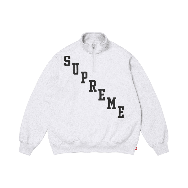 Supreme Slant Appliqué Half Zip Pullover Ash Grey - Im Your Wardrobe