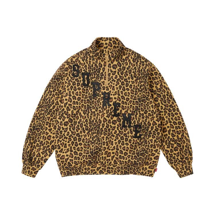 Supreme Slant Appliqué Half Zip Pullover Leopard - Im Your Wardrobe