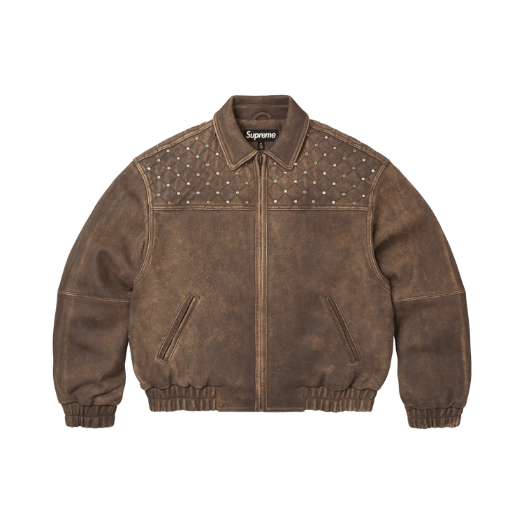 Supreme Swarovski Studded Quilted Leather Jacket Brown - Im Your Wardrobe