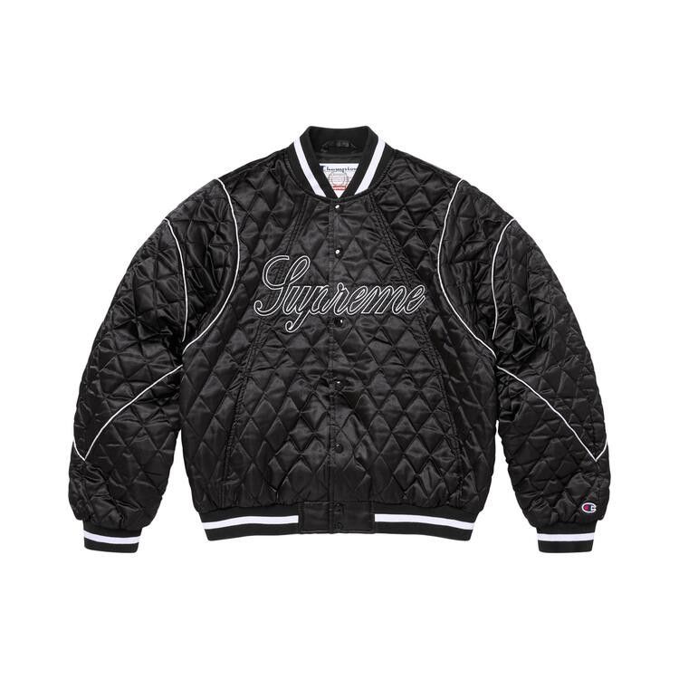Supreme x Champion Quilted Satin Varsity Jacket Black - Im Your Wardrobe