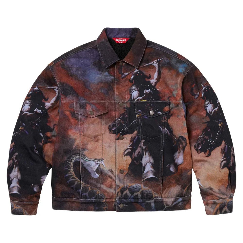 Supreme x Frank Frazetta Faux Shearling Lined Trucker Jacket (FW24) - Im Your Wardrobe