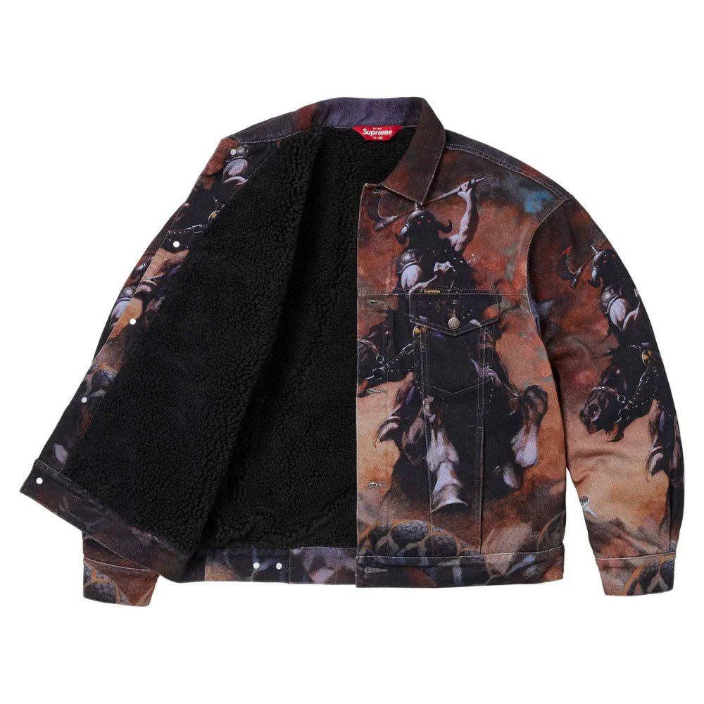 Supreme x Frank Frazetta Faux Shearling Lined Trucker Jacket (FW24) - Im Your Wardrobe