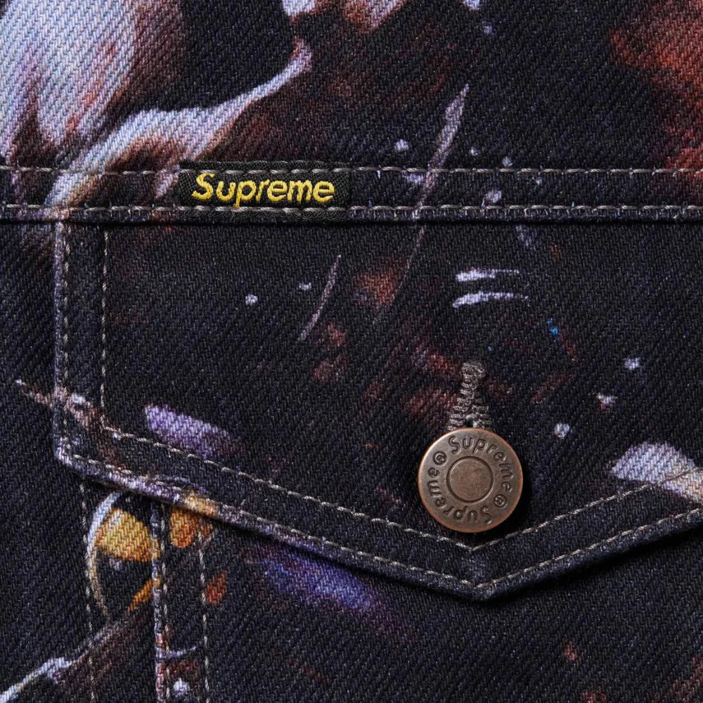 Supreme x Frank Frazetta Faux Shearling Lined Trucker Jacket (FW24) - Im Your Wardrobe